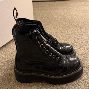 Doc Martens Black Croc-Pattern Combat Boots